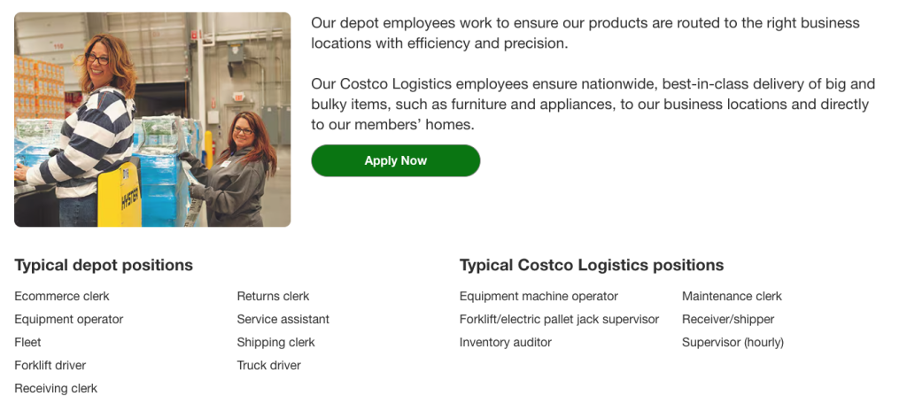 Two Costco warehouse stockers getting items from the warehouse.